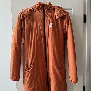 Topo Designs Puffer Insulated Jacket Orange Sz Small Women's PRIMALOFT Hooded